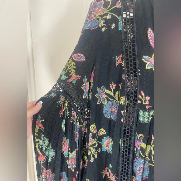 Free People Just The Two Of Us Black Floral Peasant Tunic Dress Top Women’s XS - Picture 5 of 15